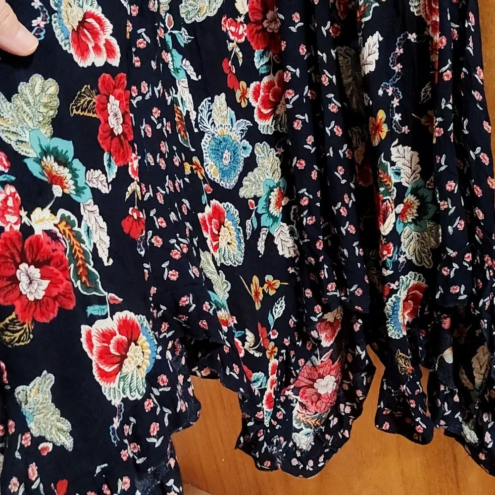 Bila Boho Sleeveless Fairycore Sundress Navy Mixed Floral Handkerchief Hem XXL - Picture 7 of 14